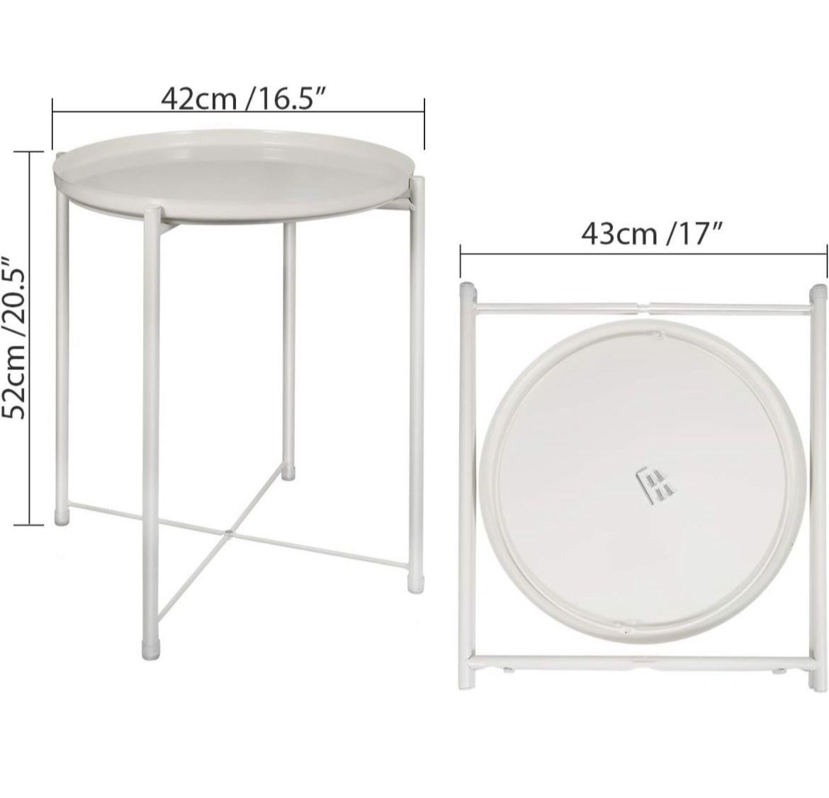Round Metal Side End Table - White