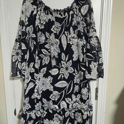Westport Black & White Floral Off-Shoulder Dress (Size Large) 