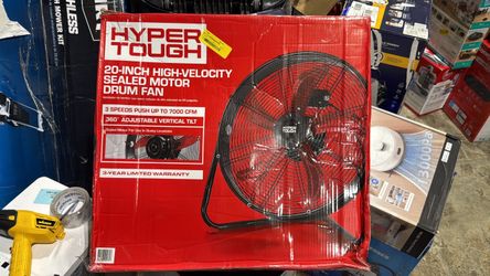 Hyper Tough Sealed Motor Drum Fan with Wall Mount, 3 Speeds, 20 Inch, Black/Red New