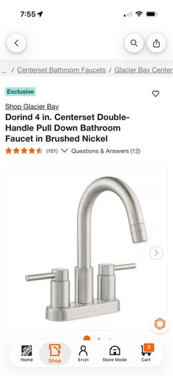Dorind 4 in. Centerset Double-Handle Pull Down Bathroom Faucet in Brushed Nickel