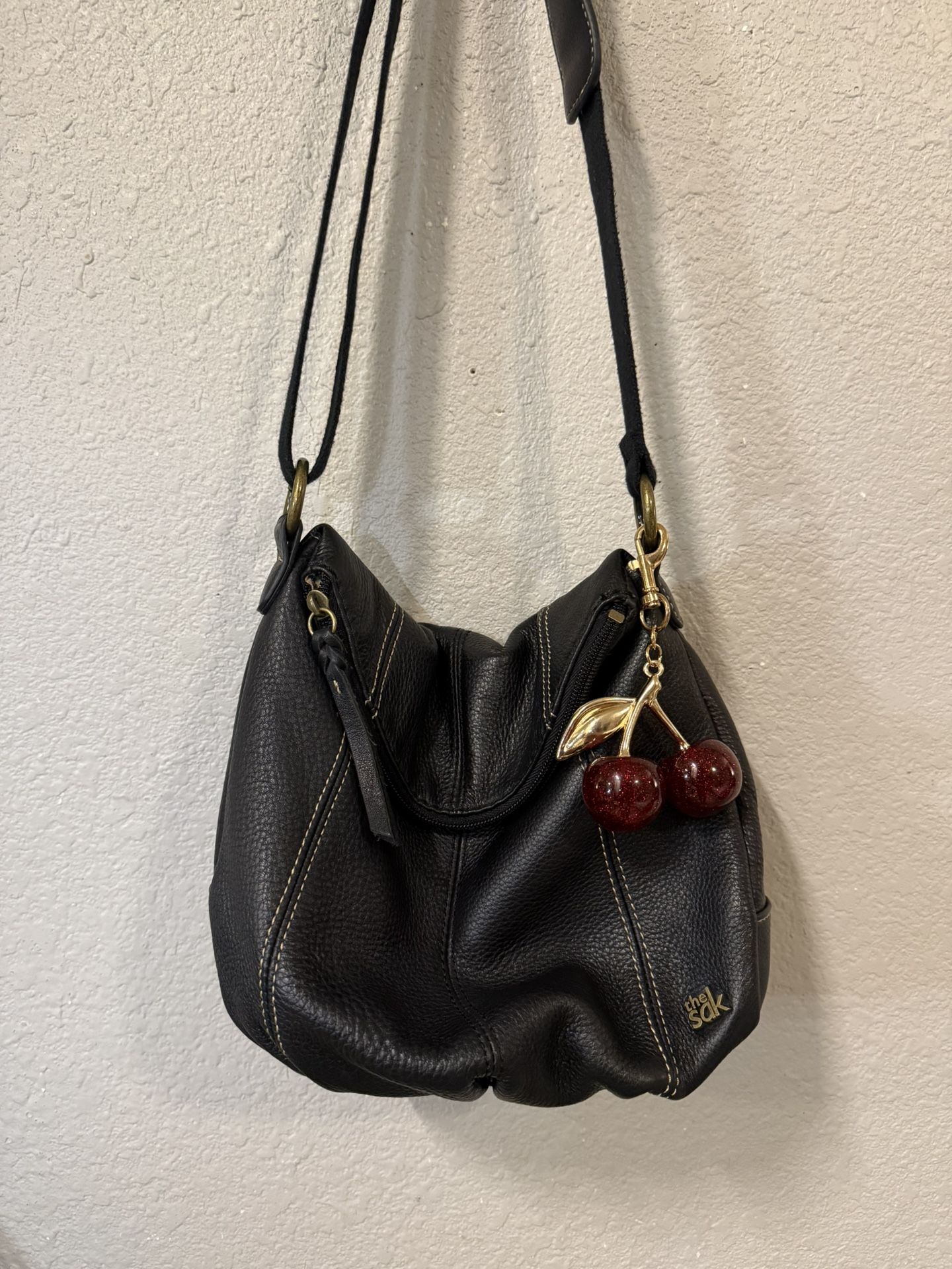 Vintage Black Leather The Sak Crossbody Bag