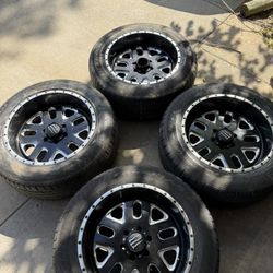(4) 20x10 MONSTER BLACK AND MACHINED WHEELS 6x5.5 Or 6x139.7 L@@K 