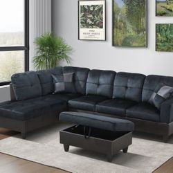 Dark Blue Sectional Couch With Ottoman 