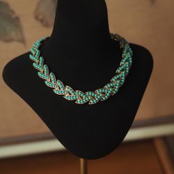 Vintage Copper Plated With 18k Gold , Paired With Pearl Turquoise Beaded Necklace 