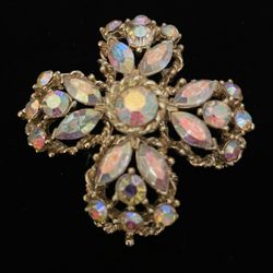 Vintage Weiss Aurora Borealis Rhinestone Brooch 