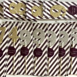 Cake Toppers Numbers Paper Eskimo Lot of 24 Silver & Gold Glitter Birthday Decor