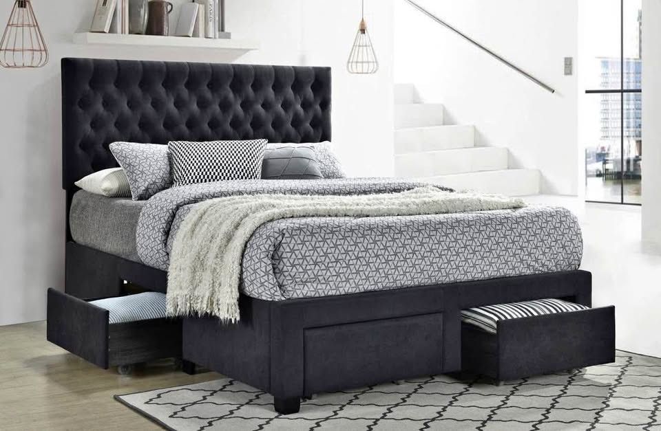 Black King And Queen Size Storage Bed With Drawers