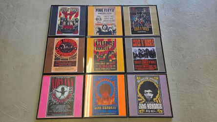 Framed Music Artist Concert Poster Reproductions 13"x13"