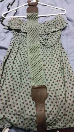 Brown/blue strapless dress