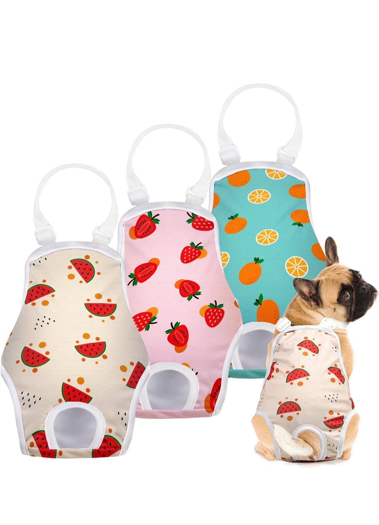 3 Pack Washable Female Dog Diaper Onesie Sanitary Pantie with Adjustable Suspender
