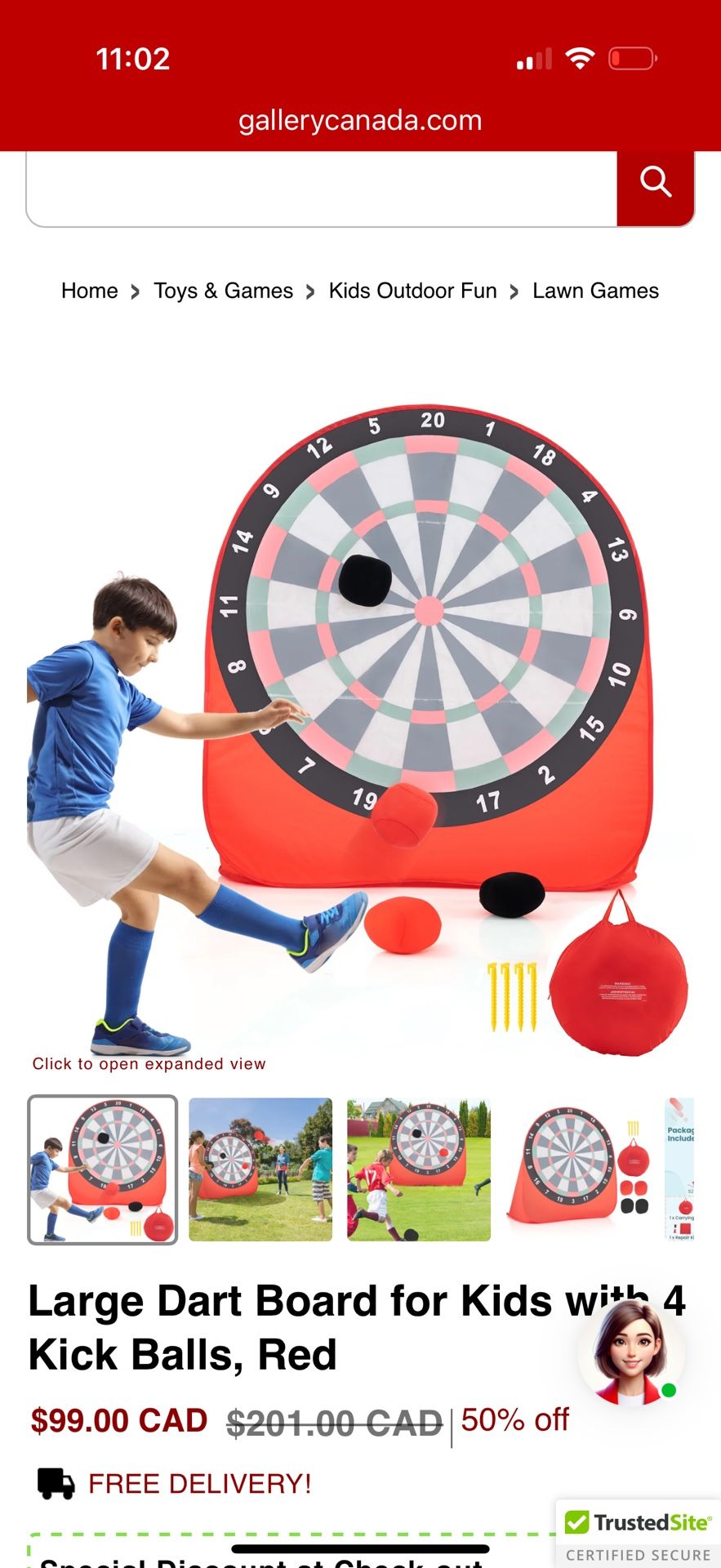 Large Dart Board for Kids with 4 Kick Balls, Red