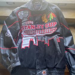 Jeff Hamilton x JH Design x NHL Chicago Blackhawks 2010 Champions Leather Jacket-Size L