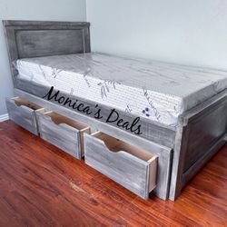Twin Solid Wood Bed With 3 Drawers And Memory Foam Mattress $600