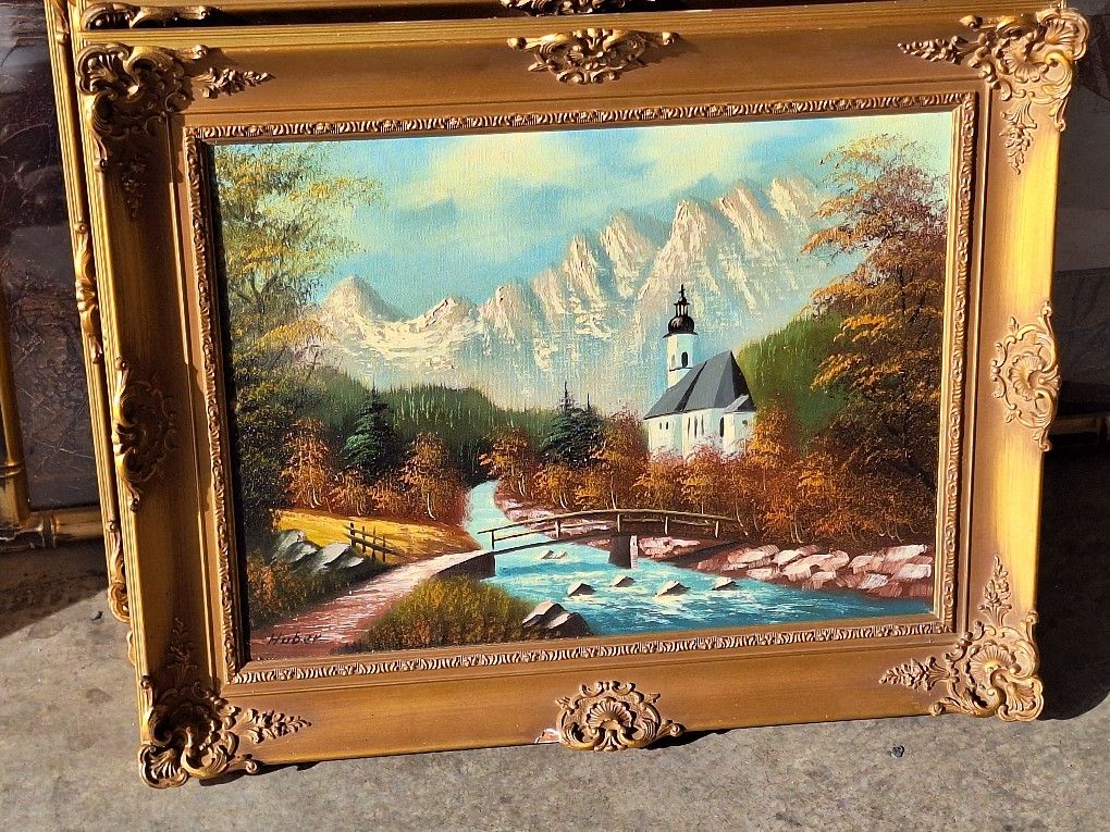 Set Of 4 Signed Original Oil Painting By Chris Huber