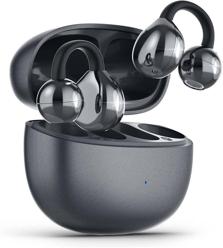 Open Ear Earbuds, Air Conduction Headphones Wireless Earbuds Bluetooth 5.4, Clip on Headphones with Mic 42H Playtime, Over Ear Earbuds Comfortable for