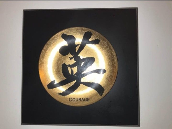 Set of 2 Modern Wall Art Plaques – “Courage” & “Beauty” – Metallic Accents
