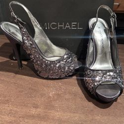 Silver Sequin Heels Size 71/2