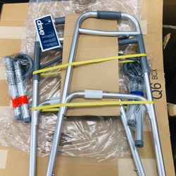 Drive Medical 10210-1 2-Button Folding Walker with Wheels, Rolling Walker, Front Wheel Walker, Lightweight Walkers Up To 350 Lbs - More Available 