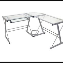 	Walker Edison - Modern L-Shaped Glass Corner Computer Desk - Silver