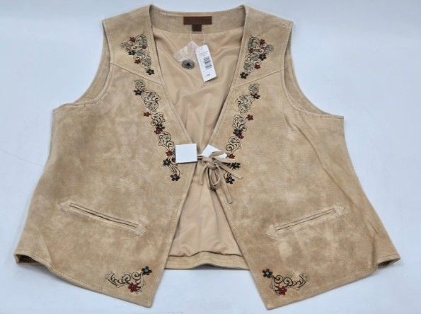 Pendleton Western Leather Suede Vest Womens XL Beaded Southwest Floral NWT