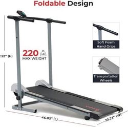 NEW Sunny Health Non-Electric Walking Pad, Fixed Incline, Foldable Treadmill, Digital Monitor