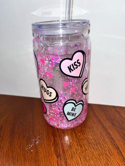 Valentine's Day Glitter Tumbler with Straw