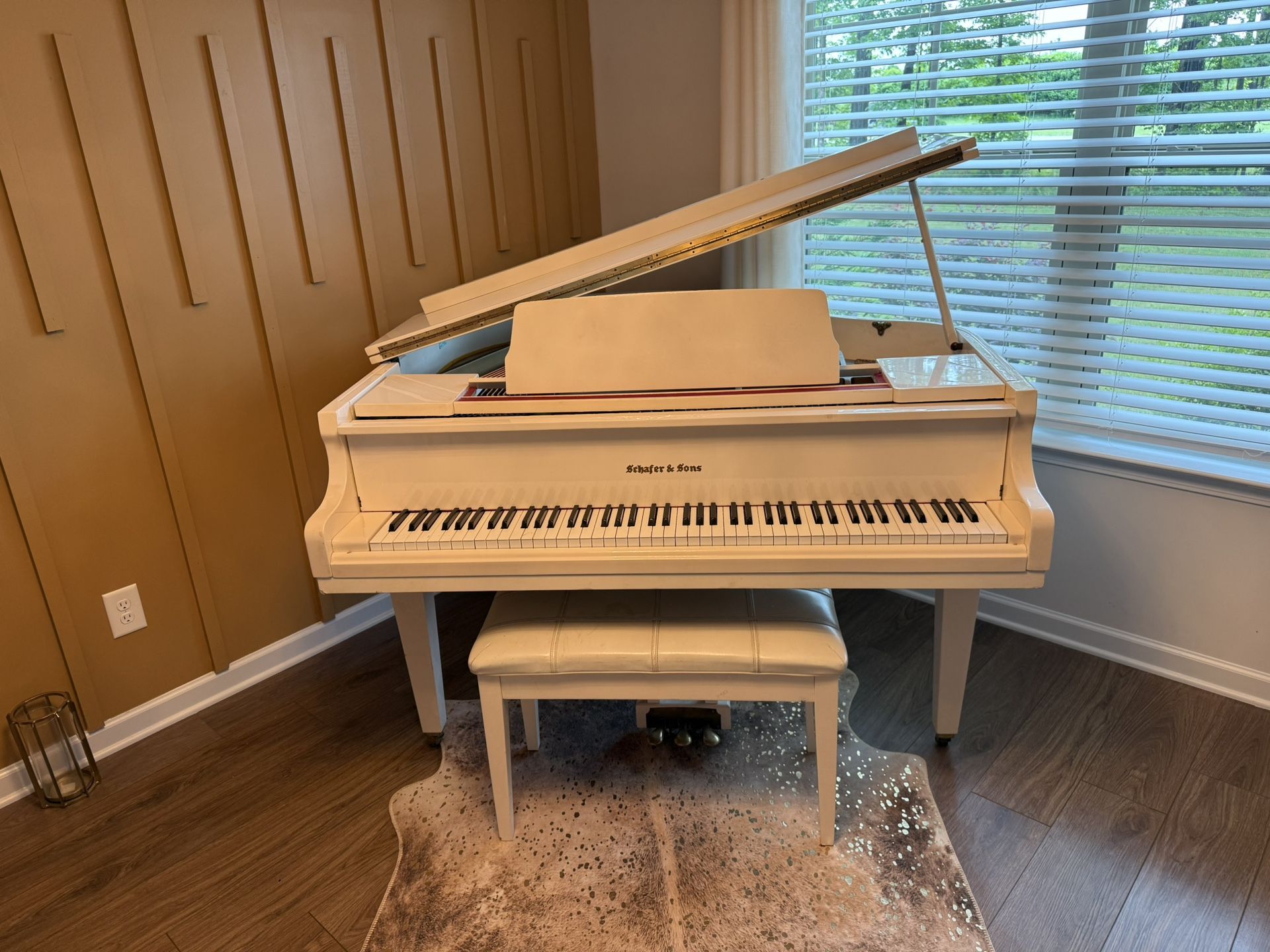 White Baby Grand Piano With Bench