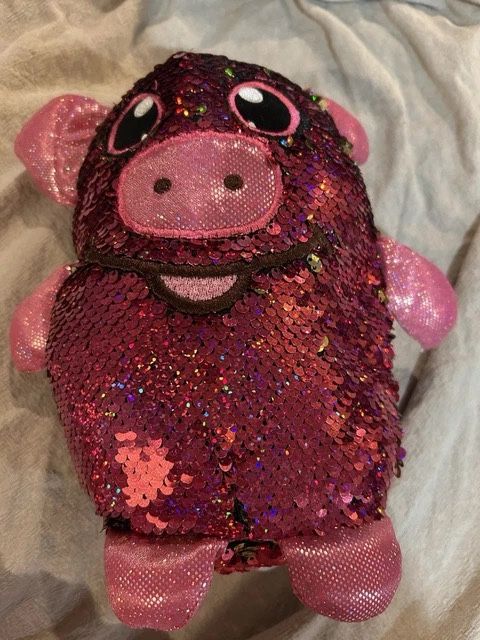 Shimmeez 9" Polly Pig Sequin Plush Stuffed Animal, Hot Pink & Gold Color Change
