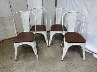 Modern Stackable Metal Dining Chairs with Wood Seats (Set of 4)