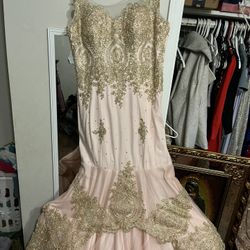 blush pink w/gold mermaid dress