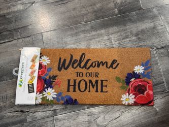 22 in. x 10 in. Red, White, and Blue Floral Fun Flocked Sassafras Coir Switch Mat Fe7)