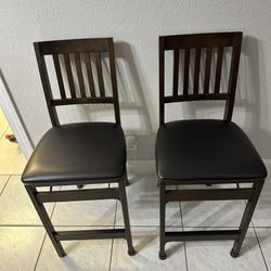 Folding Counter Height Stools with Padded Seats Brown Set of 2