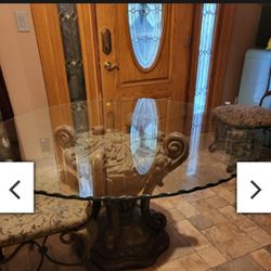 Beautiful Glass Top Table And 2 Chairs 