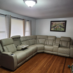 Beige power reclining sectional couch
