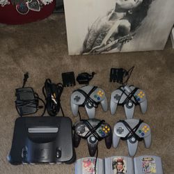 Nintendo 64, 4 Controllers, 3 Games.  Av To HDMI Adapter. 220 Or Best Offer