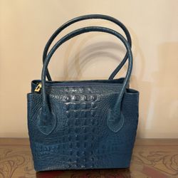 DRAMATIC PRICE DROP: Vintage NEVER USED CROCODILE-EMBOSSED TEAL LEATHER. Bag MADE In ITALY, TOSCA BLU MINORONZONI