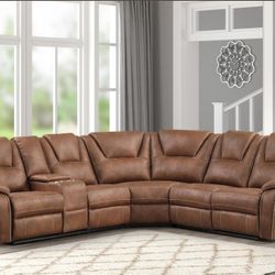 Beautiful Tan Sectional Power Recliners (New)