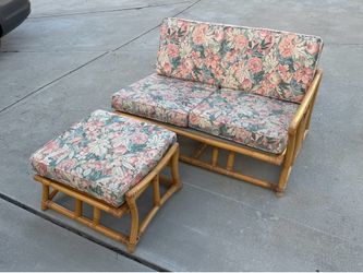 Vintage Tiki Mid Century Couch with Ottoman