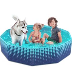 Brandnew Foldable Dog Kiddie Pool - Hard Plastic Kids Paddling Pool Toddler Baby Swimming Pool for Backyard Collapsible Whelping Box Pet Doggie Cats W