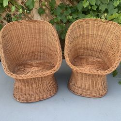 Set Vintage 1960s Wicker Scoop Chairs Boho Peacock