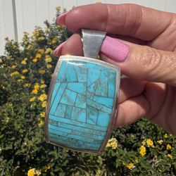 Sterling Turquoise Large Pendant 