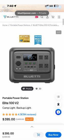 Bluetti 100 V2 Generator Electric
