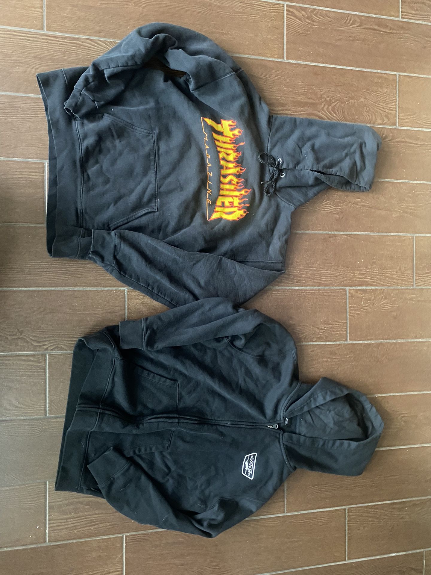 Two Black Hoodies Thrasher And Vans Size Mens Small Youth Large