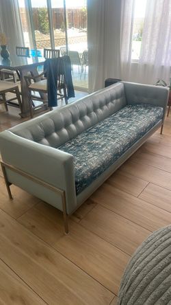 Modern Tufted Leather Sofa with Metal Legs