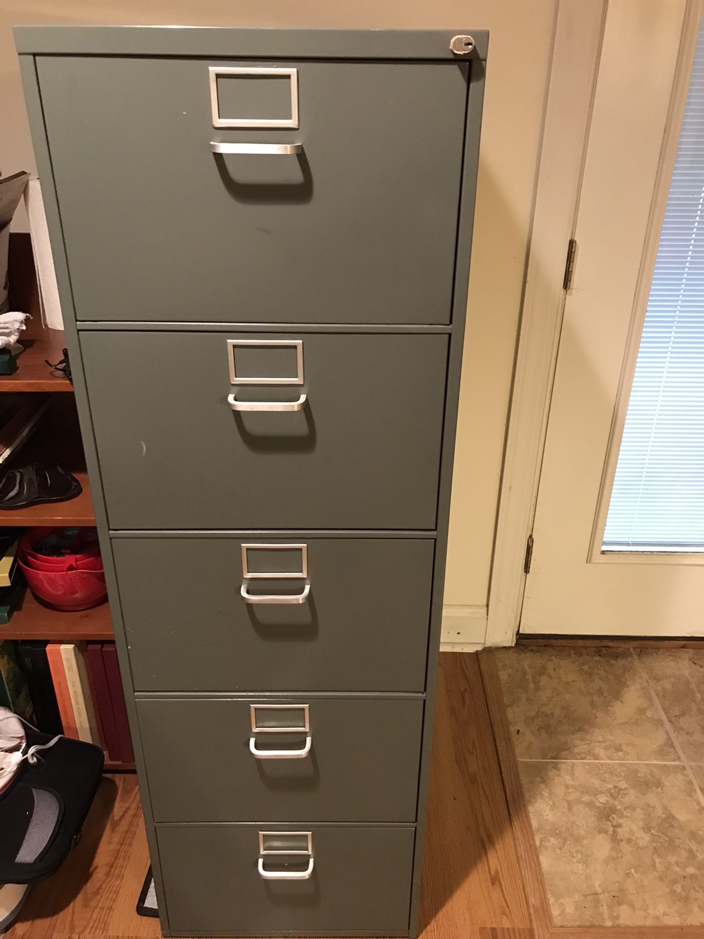 Commercial five drawer file cabinet grey