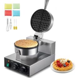 Commercial Waffle Maker, 1230W Round Waffle Baker Machine, Non-Stick Stainless Steel Belgian Waffle Iron with Temperature and Time Control, Handle, fo