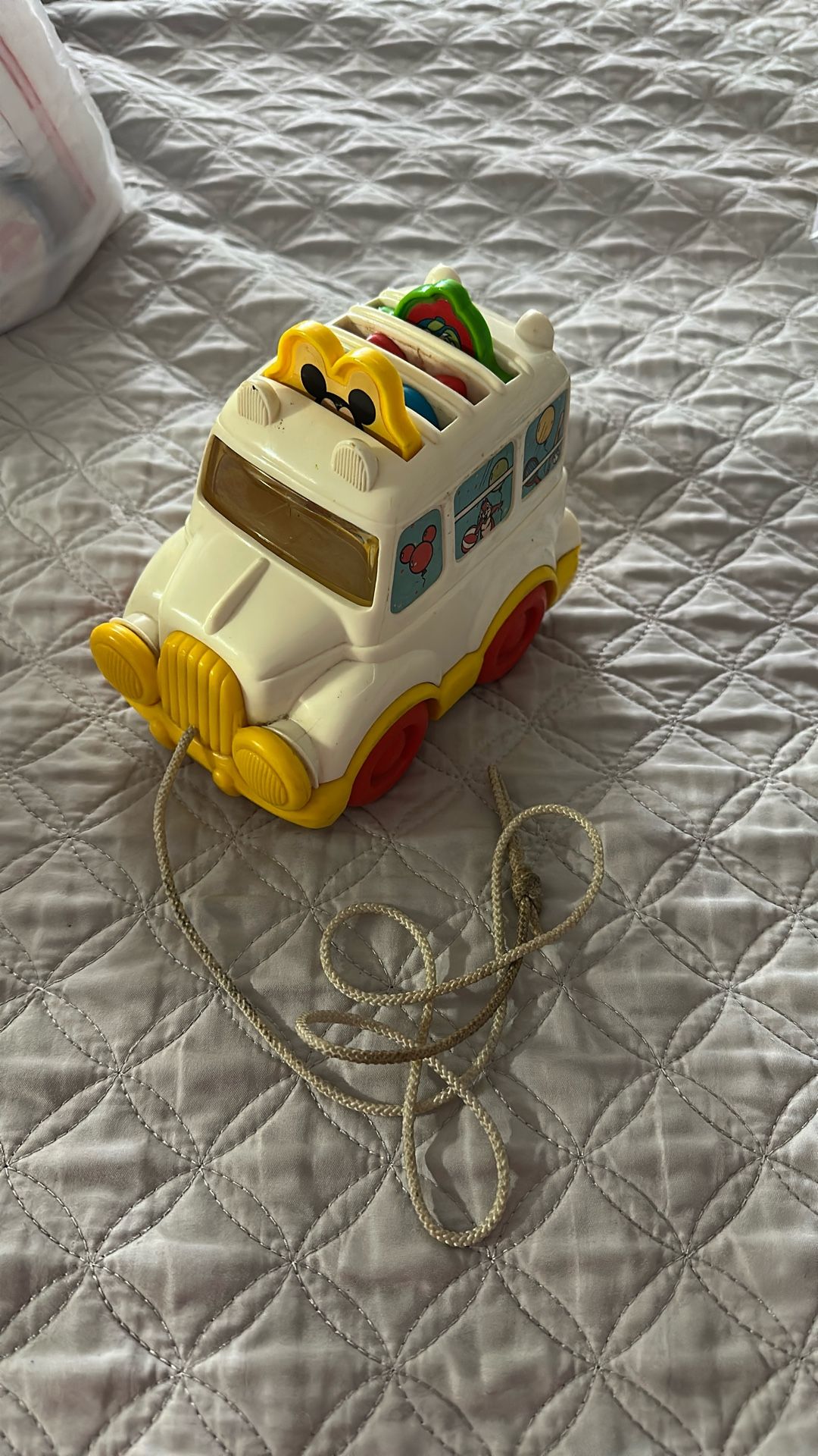 Vintage Mickey Mouse Pull String Car Toy Minnie Donald Pop Up Disney