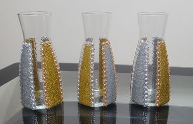 Handmade Glam Gold And Silver Vases-Set of 3