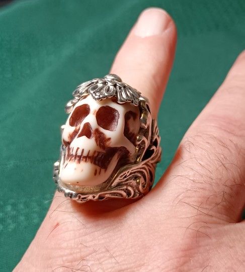 Silver Plated Adjustable Head Skull Men's Ring