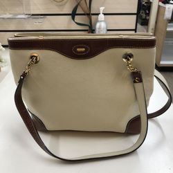 Bally White Brown Leather Tote Bag